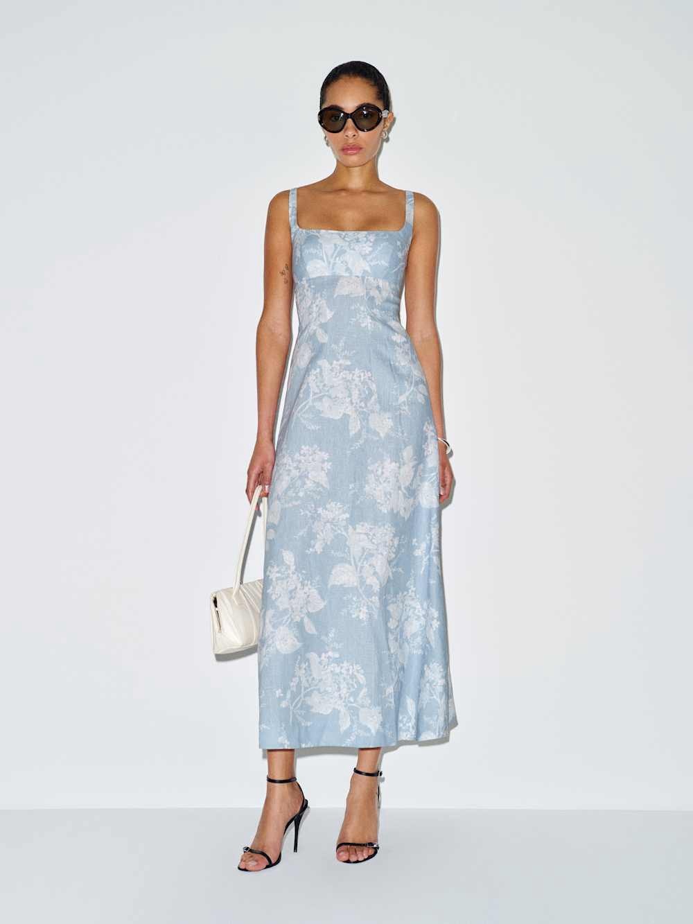 Reformation Sabine Size 8 Light Blue Floral Square-Neck Maxi Dress